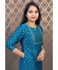 Blue Silk Cotton Straight Cut with Pocket Kurti / LSS140