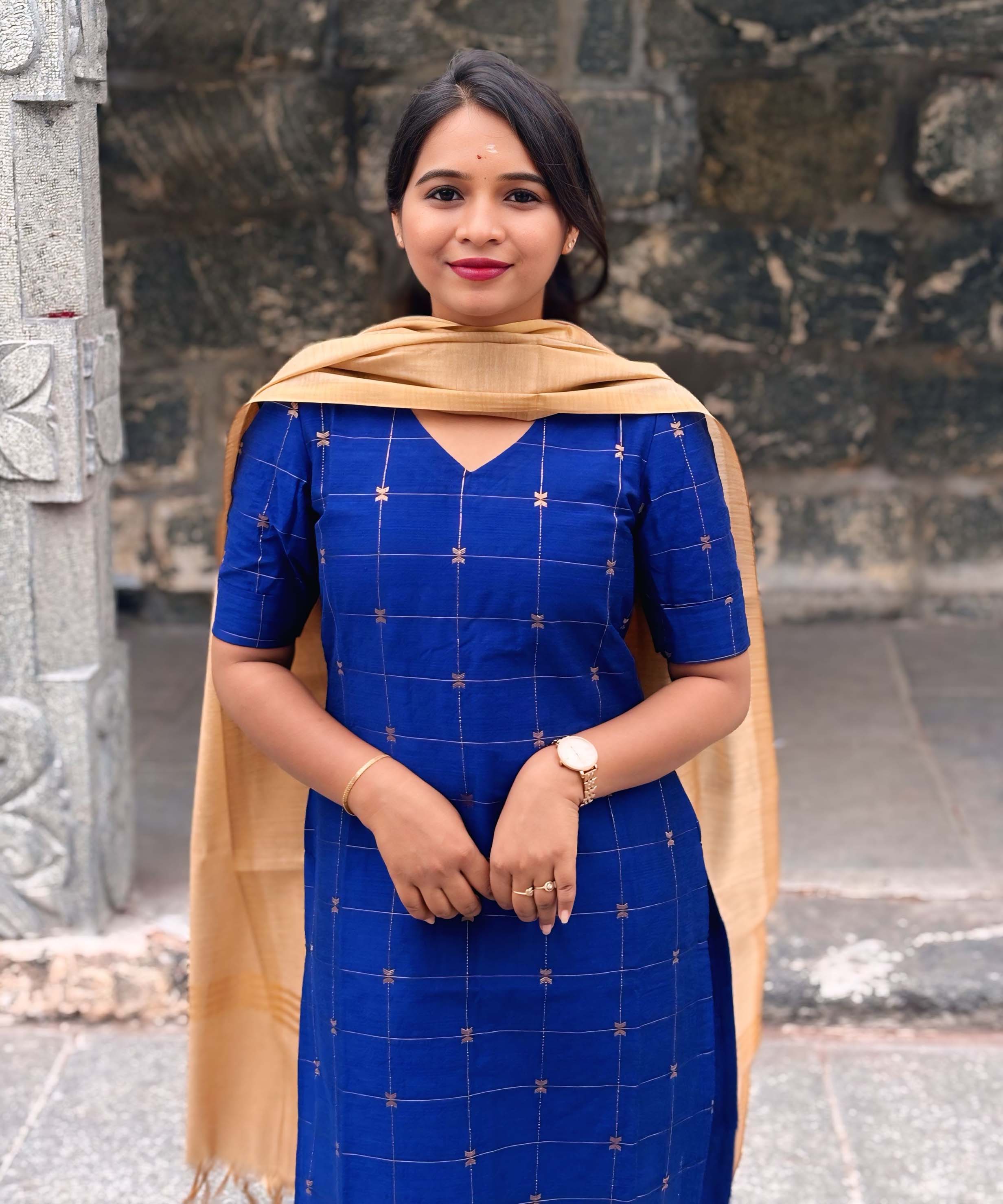 Blue and Golden Color Premium Handloom Raw Silk Kurti and Dupatta (Pre-Order) / PC003
