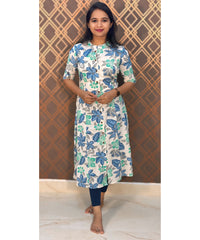 Blue and White A Line Collar Kurti / RCC164