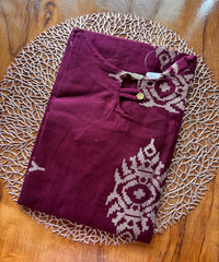 Wine Color Boat neck Flex Cotton Kurti with Pocket / LSS196