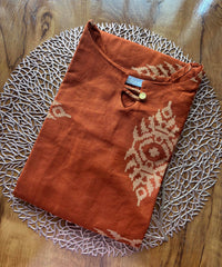 Rust Orange Color Boat neck Flex Cotton Kurti with Pocket / LSS196