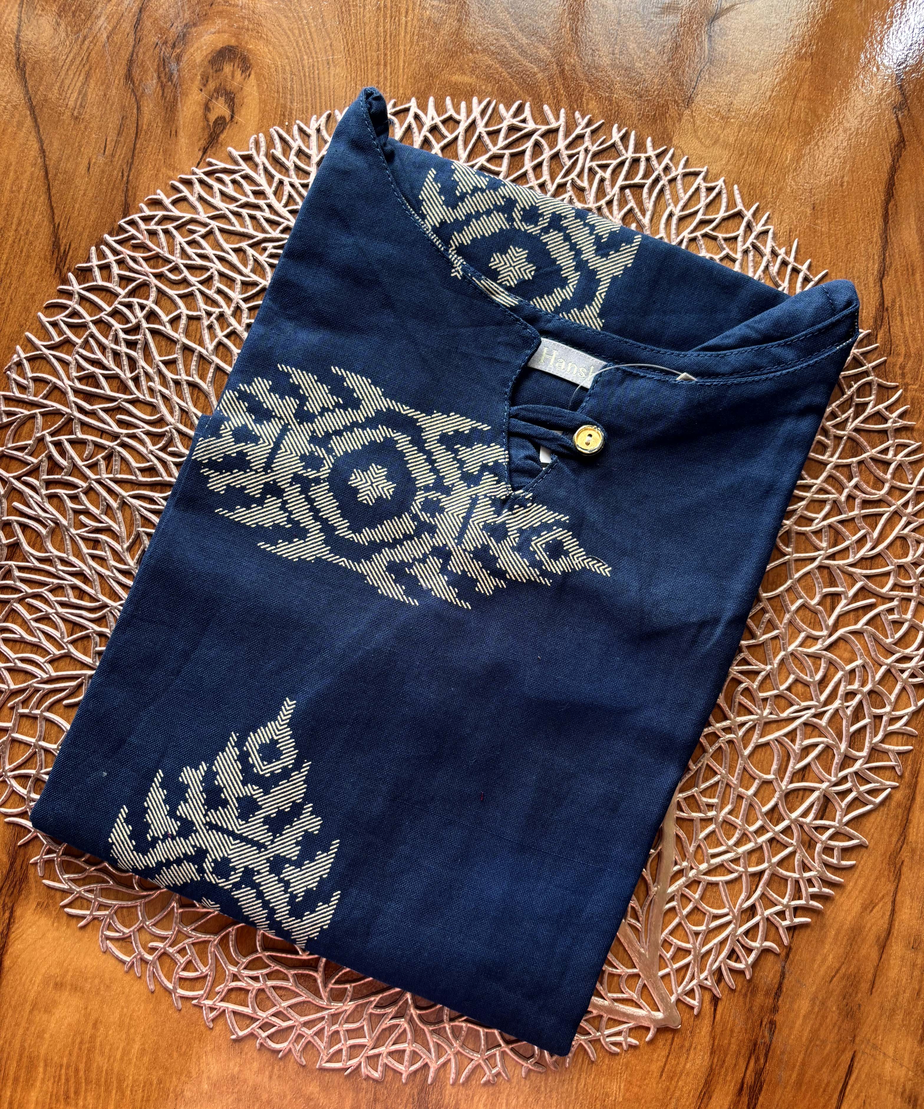 Blue Color Boat neck Flex Cotton Kurti with Pocket / LSS196