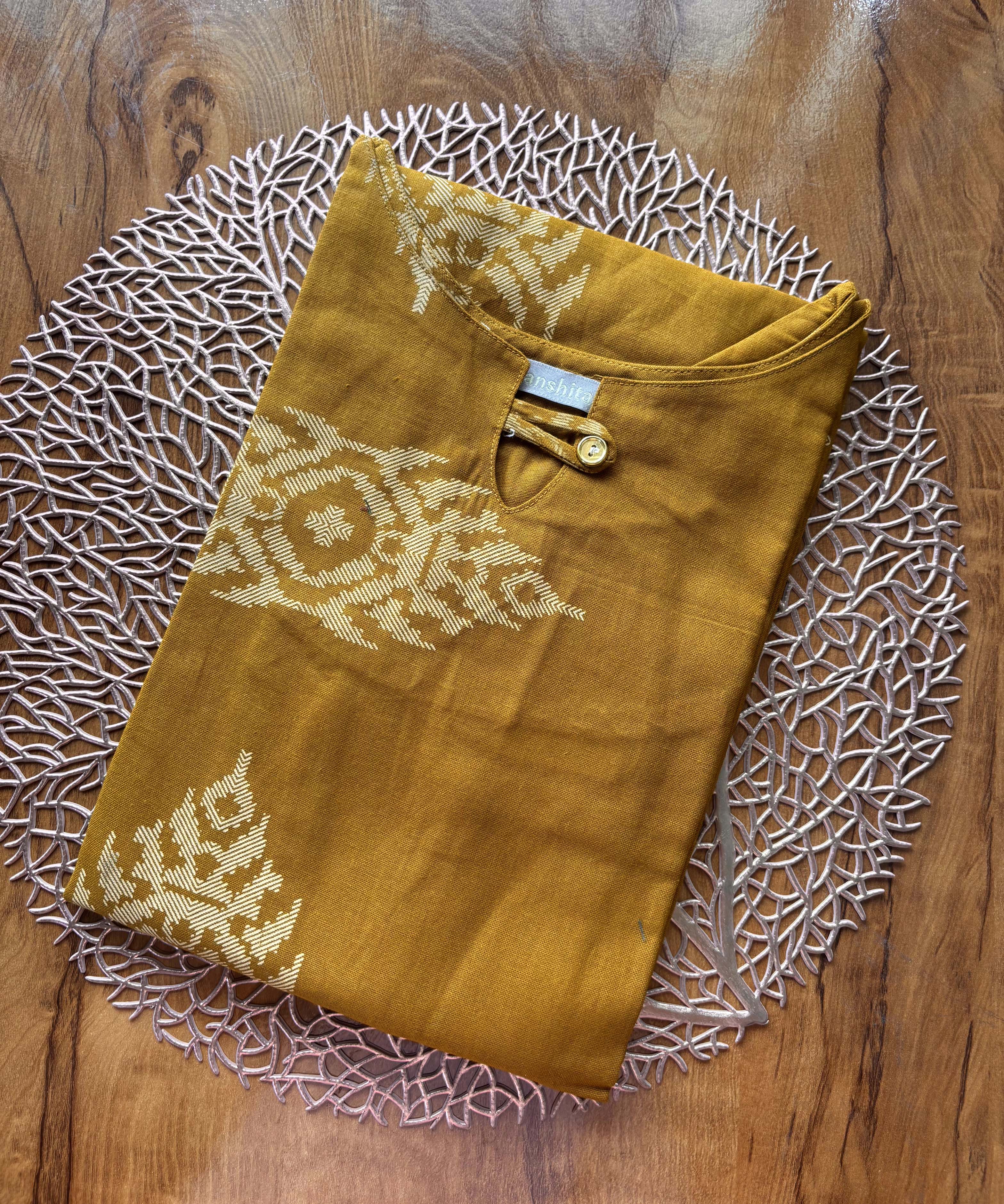 Mustard Yellow Color Boat neck Flex Cotton Kurti with Pocket / LSS196