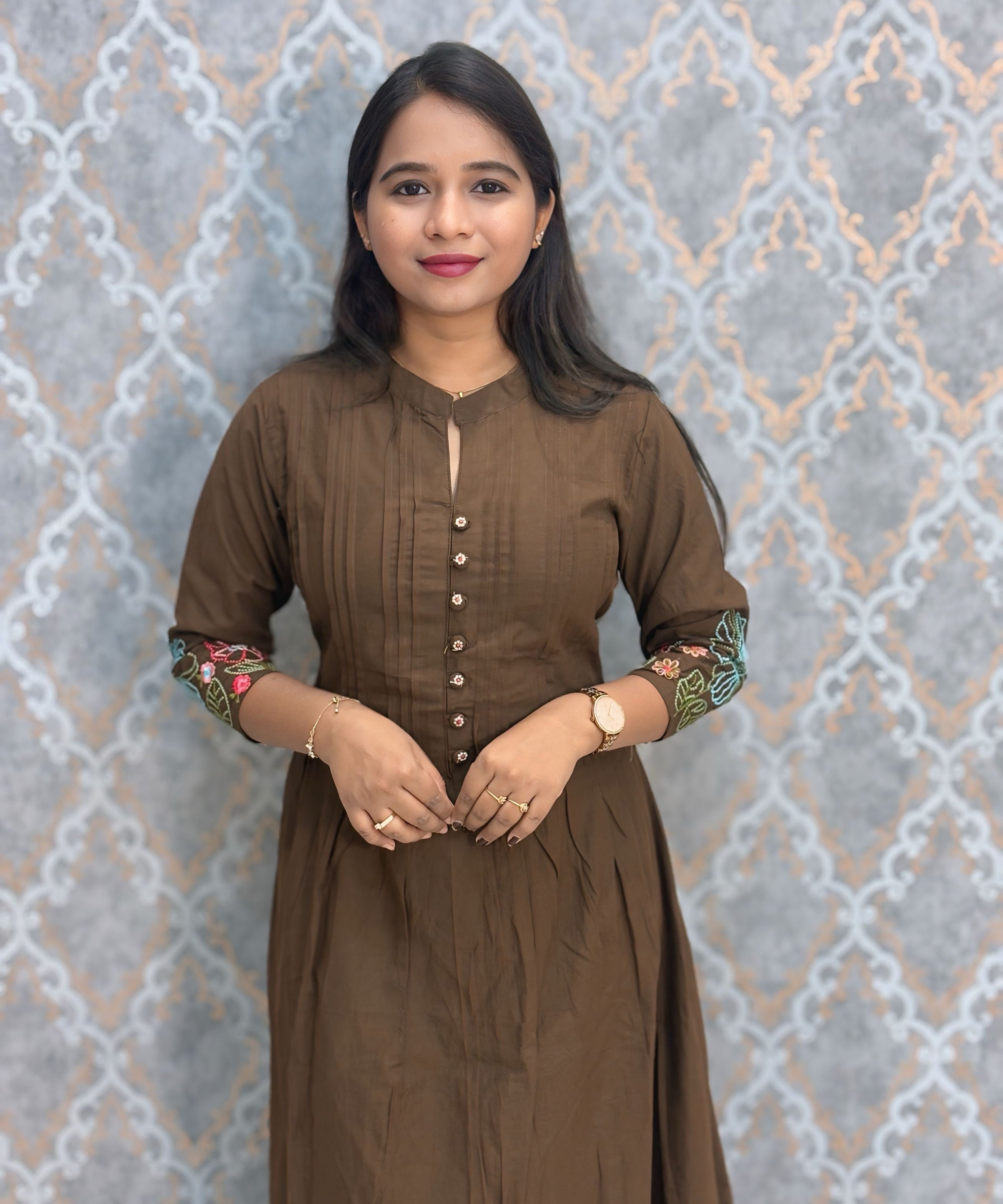 Brown Color Mul Cotton 3 Piece Salwar Set  / ESS372