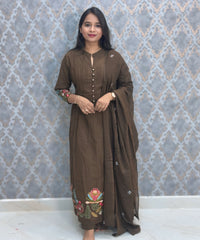 Brown Color Mul Cotton 3 Piece Salwar Set  / ESS372