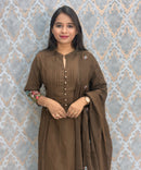 Brown Color Mul Cotton 3 Piece Salwar Set  / ESS372