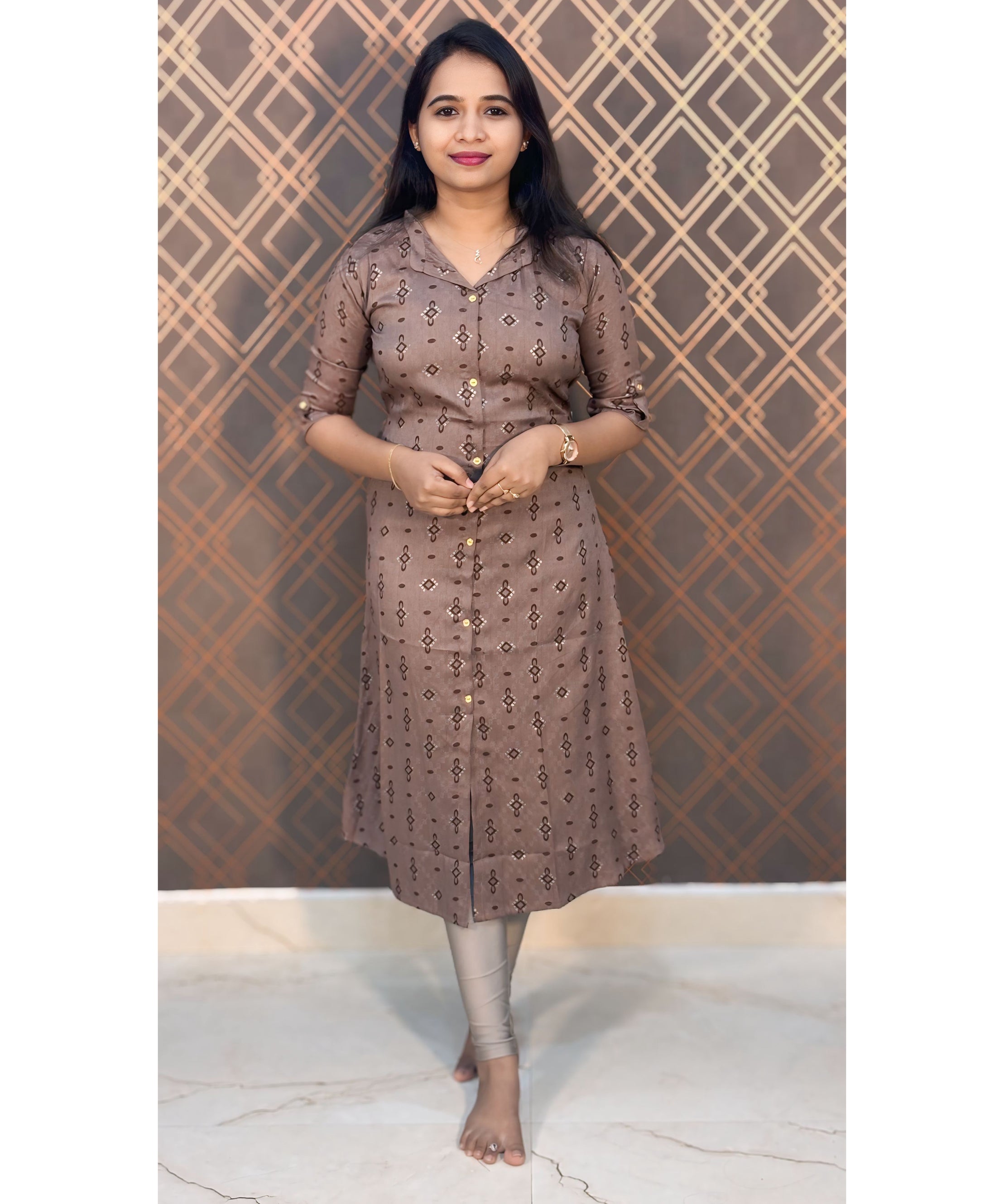 Brown Dobby Rayon Aline with Pocket Kurti / LSS132