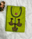 Parrot Green Aari Work Ethnic Kurti / ESS239