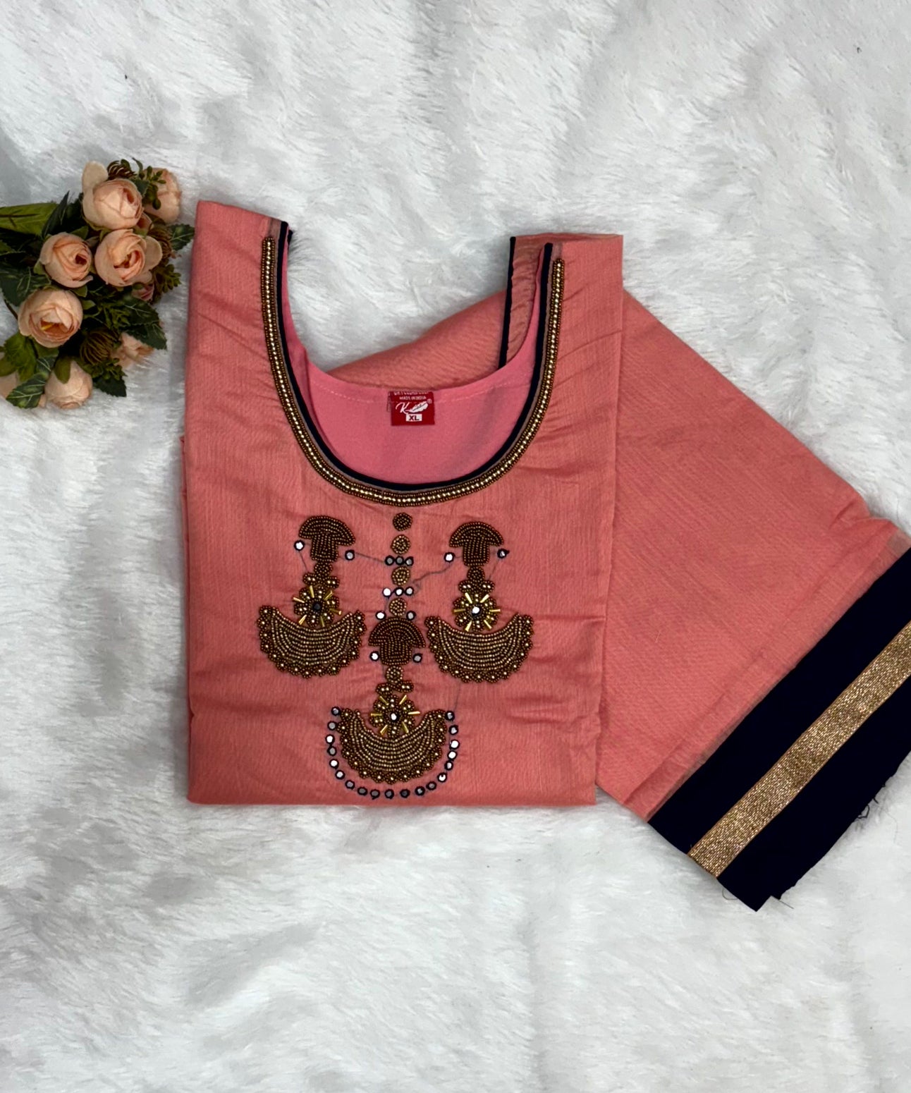 Peach Color Aari Work Ethnic Kurti / ESS238