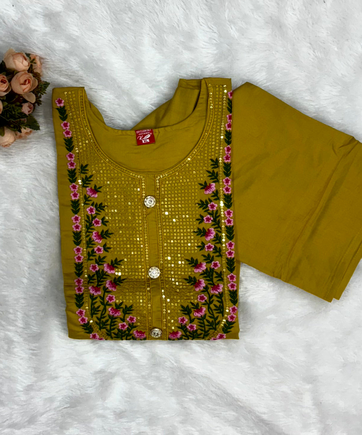 Yellow and Green Ethnic Kurti with  Embroidery / ESS228