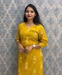 Mustard Yellow Color Cambric Cotton Coord Set with Pocket / LSS233