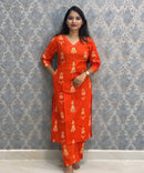 Dark Orange Color Cambric Cotton Coord Set with Pocket / LSS233