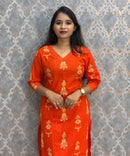 Dark Orange Color Cambric Cotton Coord Set with Pocket / LSS233