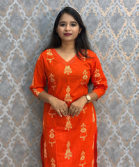Dark Orange Color Cambric Cotton Coord Set with Pocket / LSS233
