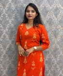 Dark Orange Color Cambric Cotton Coord Set with Pocket / LSS233
