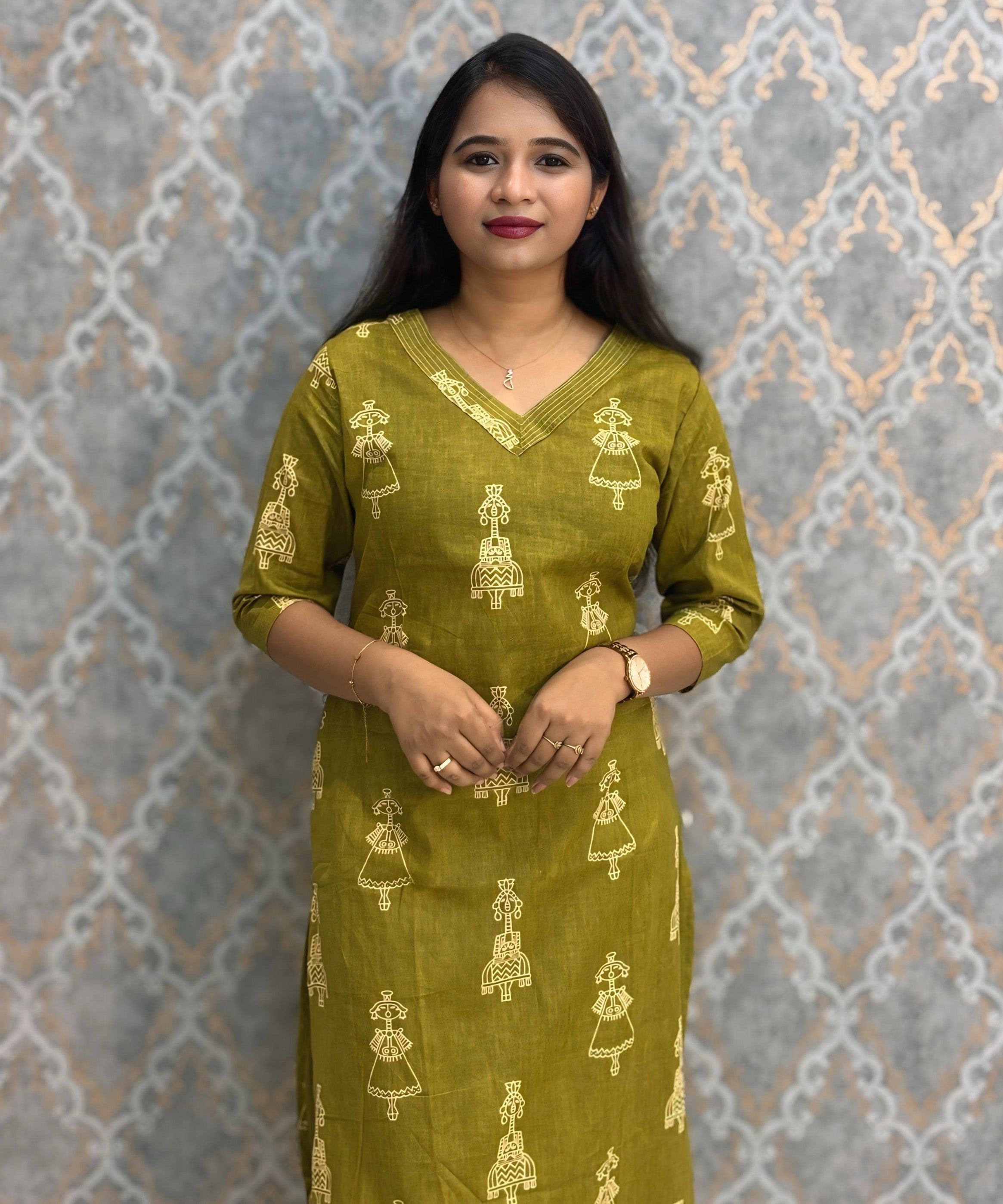 Green Color Cambric Cotton Coord Set with Pocket / LSS233