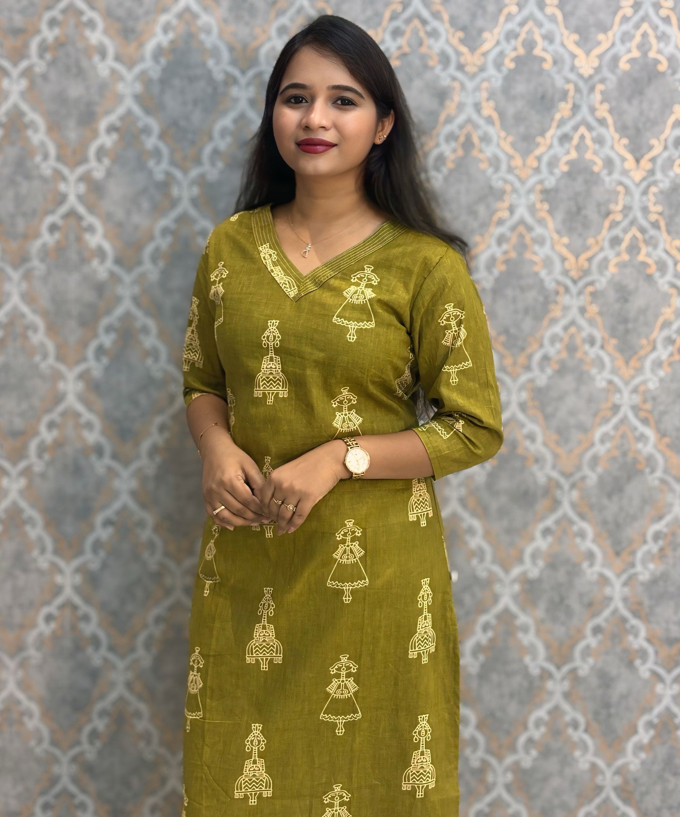 Green Color Cambric Cotton Coord Set with Pocket / LSS233