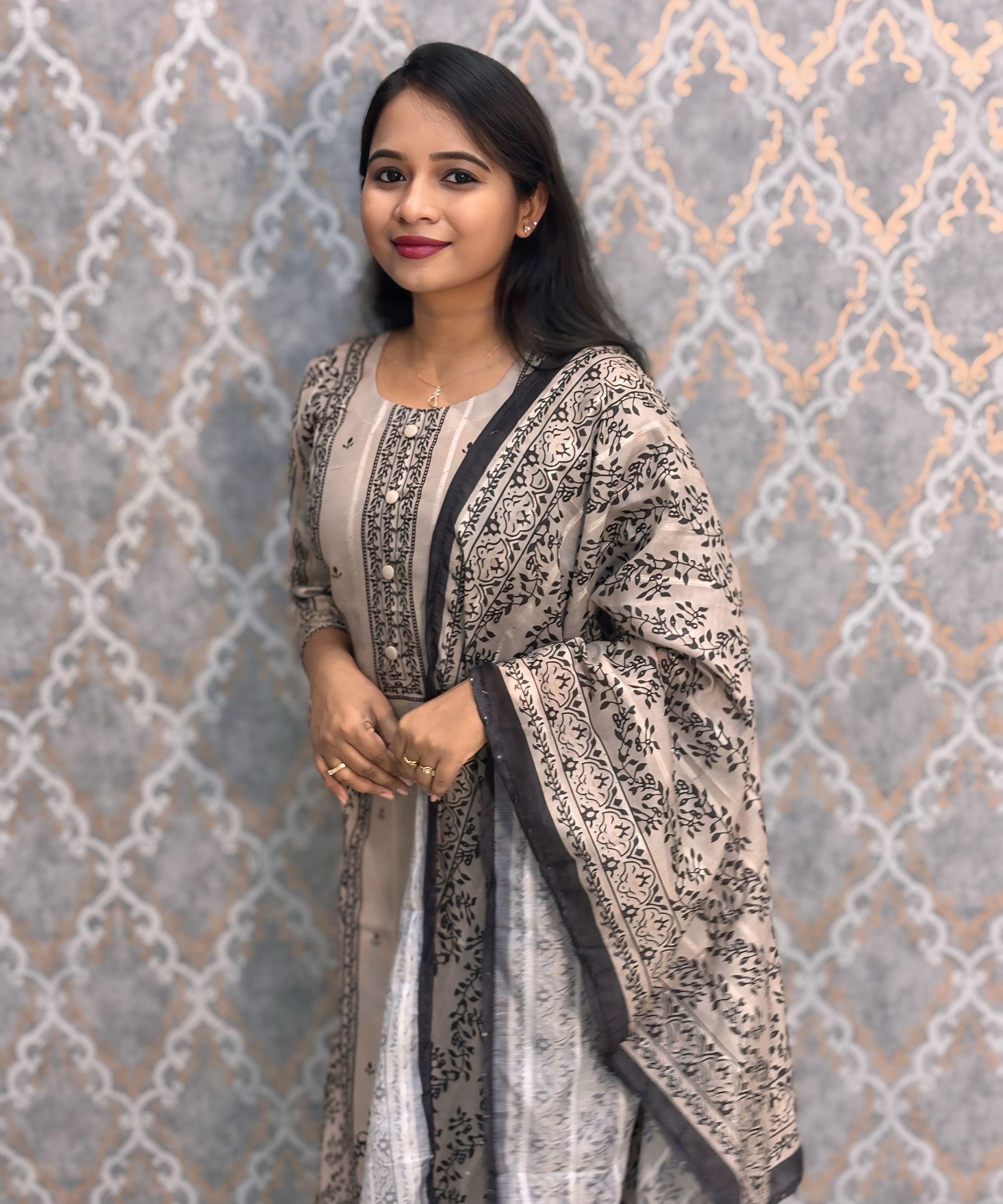 Black and Beige Color Casual Salwar Set / ESS380