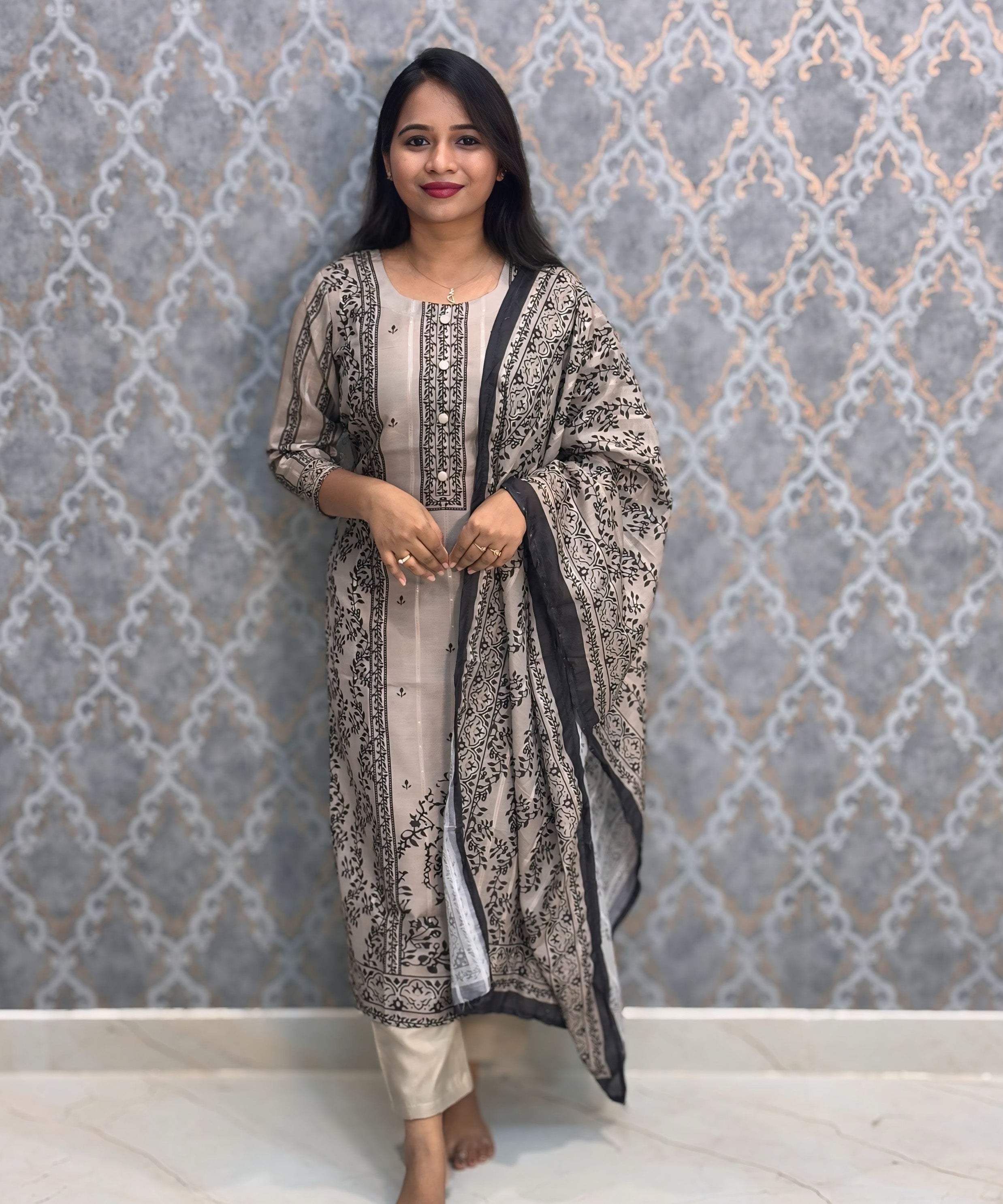 Black and Beige Color Casual Salwar Set / ESS380