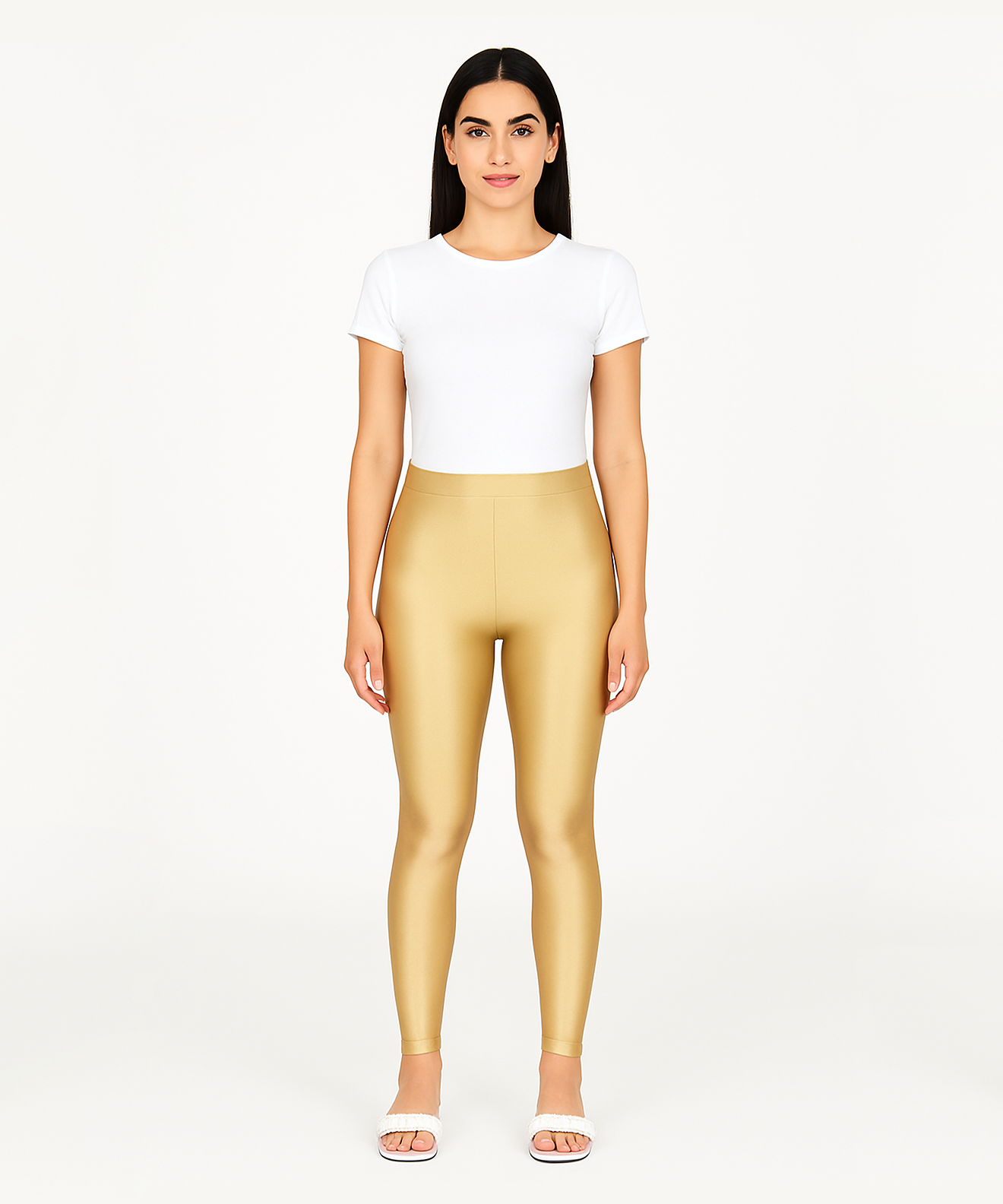 Branded Shimmer Beige Gold Slim Fit Ankle Length Leggings LSS115