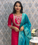 Cherry Red and Rama Green Color Premium 3 Piece Salwar Set / ESS352