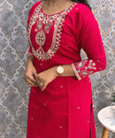 Cherry Red and Rama Green Color Premium 3 Piece Salwar Set / ESS352