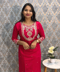 Cherry Red and Rama Green Color Premium 3 Piece Salwar Set / ESS352