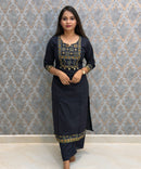 Dark Navy Blue Color Cotton 3 Piece Salwar Set with Pocket / ESS411