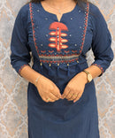 Blue with Red Color Cotton 3 Piece Salwar Set with Pocket / ESS411