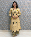 Beige and Black Color Cotton 3 Piece Salwar Set with Pocket / ESS411