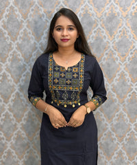 Dark Navy Blue Color Cotton 3 Piece Salwar Set with Pocket / ESS411