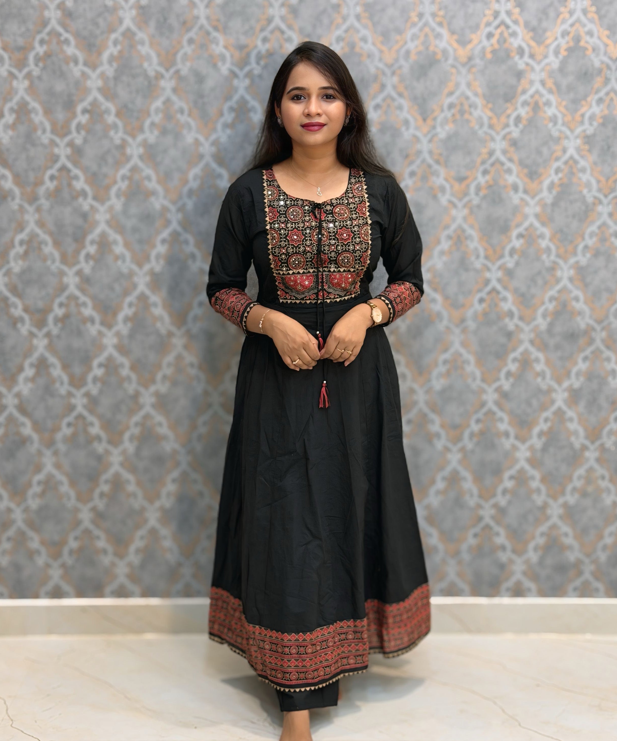 Black Color Cotton 3 Piece Salwar Set / ESS411