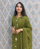 Green Color Cotton Embroidery 3 Piece Salwar Set with Pocket /  ESS375