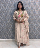 Cream Color Premium Mul Chanderi Silk Embroidery 3 Piece Salwar Set with Lining /  ESS374