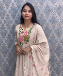 Cream Color Premium Mul Chanderi Silk Embroidery 3 Piece Salwar Set with Lining /  ESS374