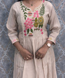 Cream Color Premium Mul Chanderi Silk Embroidery 3 Piece Salwar Set with Lining /  ESS374