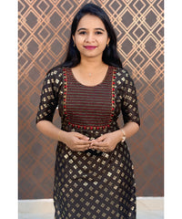 Dark Brown Silk Cotton Straight Cut with Pocket Kurti / LSS111