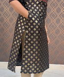 Dark Brown Silk Cotton Straight Cut with Pocket Kurti / LSS111