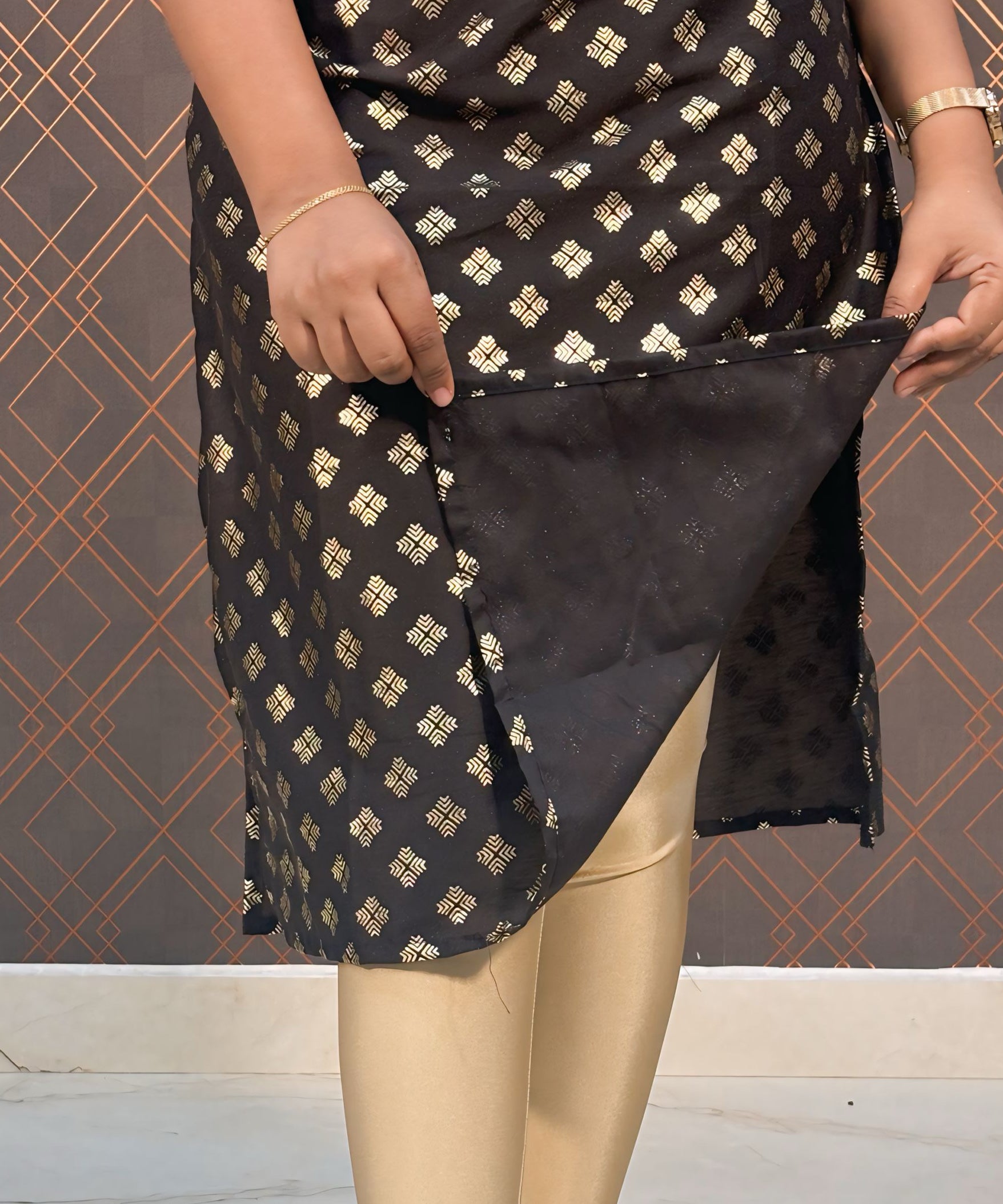 Dark Brown Silk Cotton Straight Cut with Pocket Kurti / LSS111