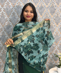 Dark Green Color Premium 3 Piece Salwar Set with Pocket and Printed Organza Dupatta / ESS353
