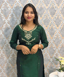 Dark Green Color Premium 3 Piece Salwar Set with Pocket and Printed Organza Dupatta / ESS353