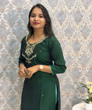 Dark Green Color Premium 3 Piece Salwar Set with Pocket and Printed Organza Dupatta / ESS353