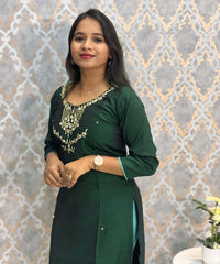 Dark Green Color Premium 3 Piece Salwar Set with Pocket and Printed Organza Dupatta / ESS353