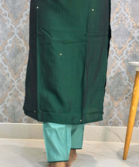 Dark Green Color Premium 3 Piece Salwar Set with Pocket and Printed Organza Dupatta / ESS353