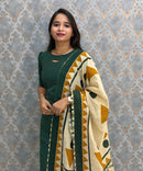 Dark Green Premium Handloom Raw Silk 3 Piece Salwar Set with Lining / HL040