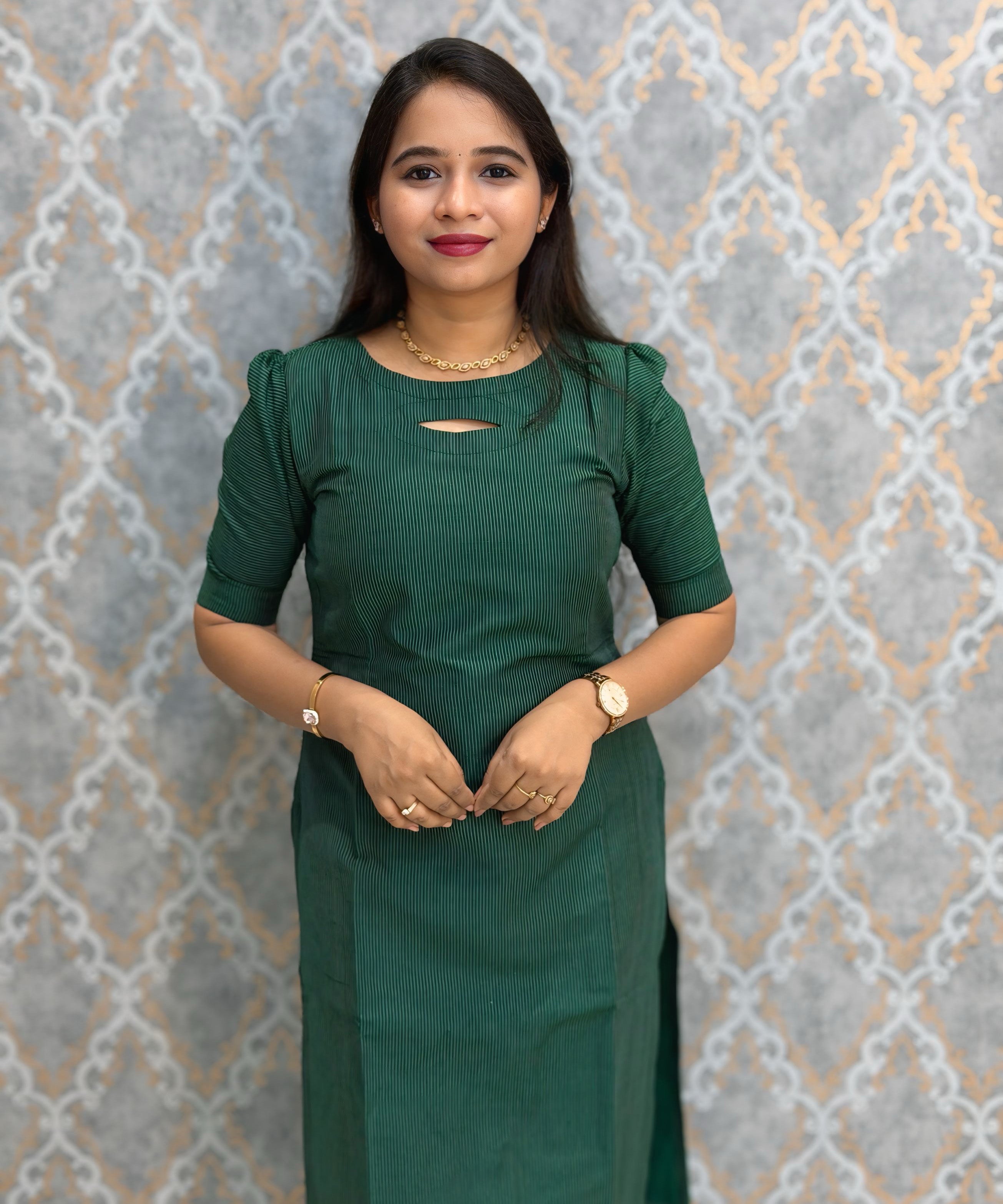 Dark Green Premium Handloom Raw Silk 3 Piece Salwar Set with Lining / HL040