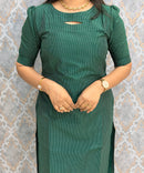 Dark Green Premium Handloom Raw Silk 3 Piece Salwar Set with Lining / HL040