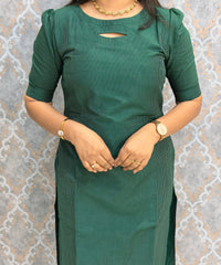 Dark Green Premium Handloom Raw Silk 3 Piece Salwar Set with Lining / HL040