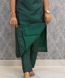 Dark Green Premium Handloom Raw Silk 3 Piece Salwar Set with Lining / HL040
