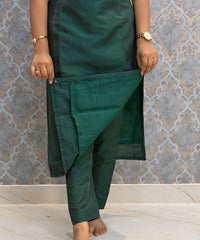 Dark Green Premium Handloom Raw Silk 3 Piece Salwar Set with Lining / HL040